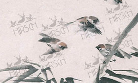 Sparrows on bamboo